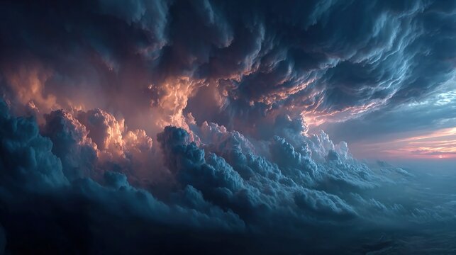 Abstract storm clouds forming and dissipating over calm pastel horizon, fluctuating stress levels, conceptual balance