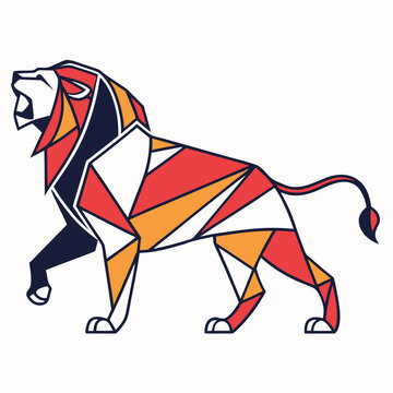 Abstract lion roaring geometric low poly design art.