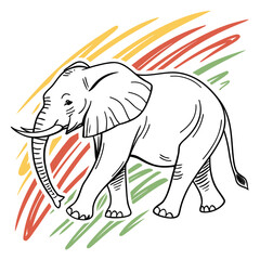 Fototapeta premium Elephant walking with bold abstract colorful brush strokes.