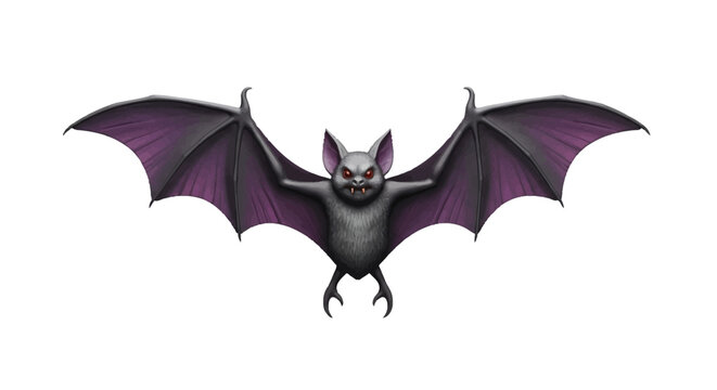 A menacing bat with wide wings spread, featuring sharp claws and glowing red eyes, evoking a sense of Halloween and spooky imagery