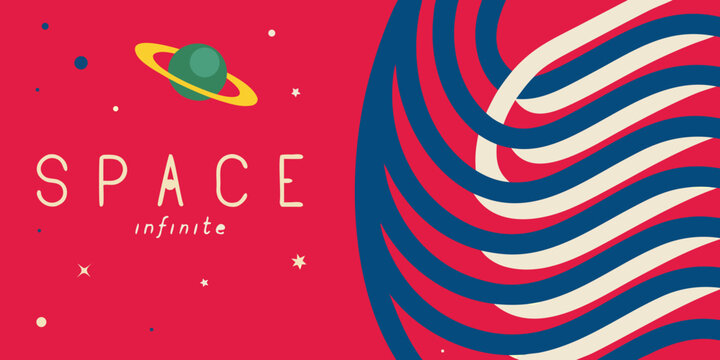 space themed banner with red background and wavy lines