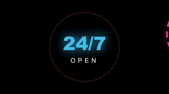 Glowing 247 open icon a minimalist neon symbol perfect for illustrating continuous business availability and customer support