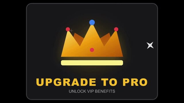 Golden crown icon with Upgrade to Pro text a modern flat design element for premium membership and exclusive VIP benefits