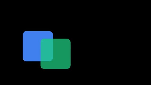 Abstract illustration featuring two overlapping rounded squares in blue and green showcasing transparency and a modern design for technology concepts