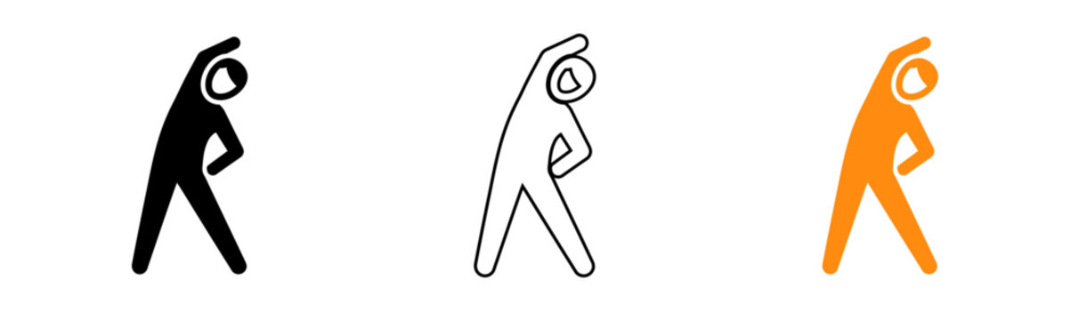 Orange stick figure stretching silhouette on a black background