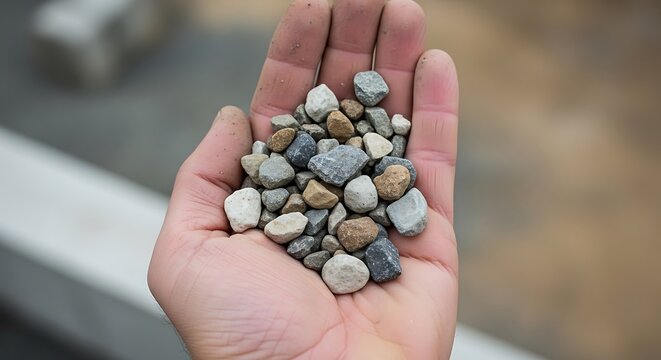 Hand Holding a Variety of Small Smooth Pebbles and Gravel