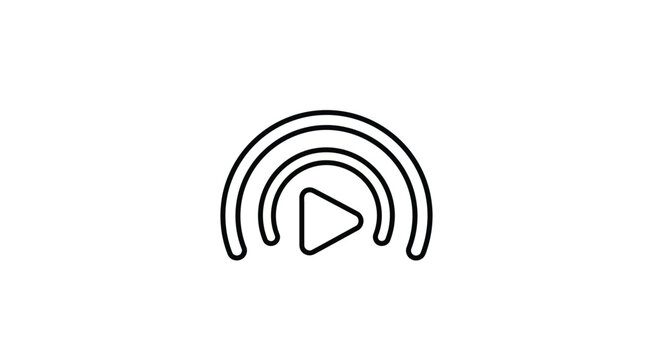 Play Button Icon with Concentric Arcs, Streaming Media Symbol, Live Broadcast Concept