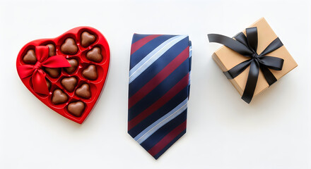 Obraz premium Valentine's day and formal wear chocolates tie and gift box