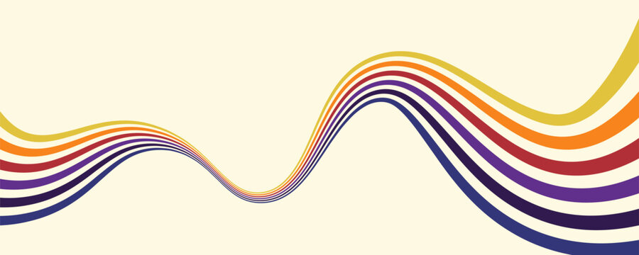 Abstract colorful 70s background vector. Vintage retro wallpaper with rainbow stripes and wavy lines. A 1970 color illustration suitable for posters, banners, decorative items and wall art.eps,10