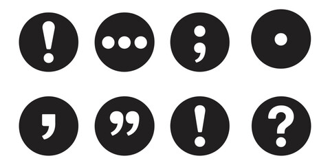 Punctuation mark icon set, grammar writing tools educational concept, vector illustration collection for language learning, editing symbols, typography and communication design © vision Alamin vai A