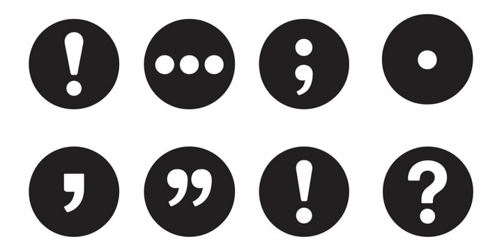 Punctuation mark icon set, grammar writing tools educational concept, vector illustration collection for language learning, editing symbols, typography and communication design