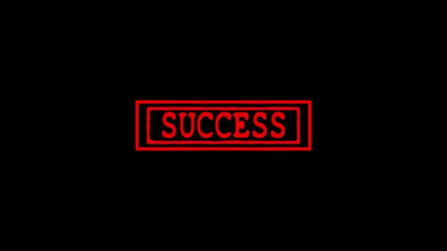 Red Success Stamp Glitch Animation video on Black Background Loop,Textured Success text animation. success Rubber Stamp motion 4k video.