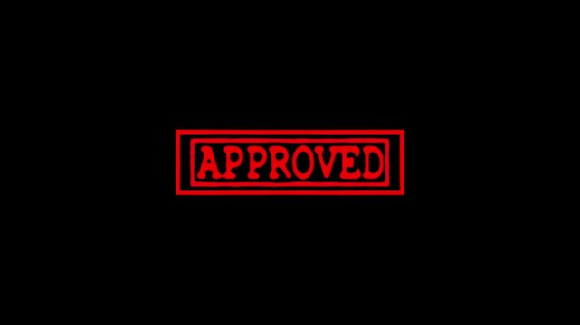 Authorized Approved Seal Vintage Loop Background,Approved Stamp Animation on Black Background Vintage Rubber Seal Loop, Success text animation. success Rubber Stamp motion 4k video.Official Approval.