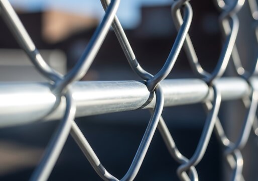 Industrial Galvanized Steel Chain Link Fence Mesh Close Up