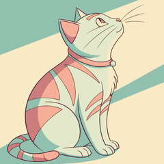 Stylized cat sitting profile looking up at light. © KHUKUMONI