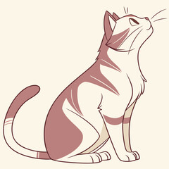 Striped sitting cat looking up simple vector drawing. © KHUKUMONI