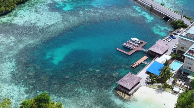 Aerial View of Tropical Resort and Lagoon in Palau