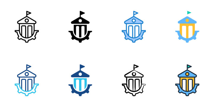 Government program icons set multiple style collection. Editable stroke 
