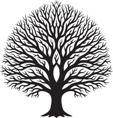 Obraz premium Black tree silhouette, bare branches, vector tree icon, minimalist design element