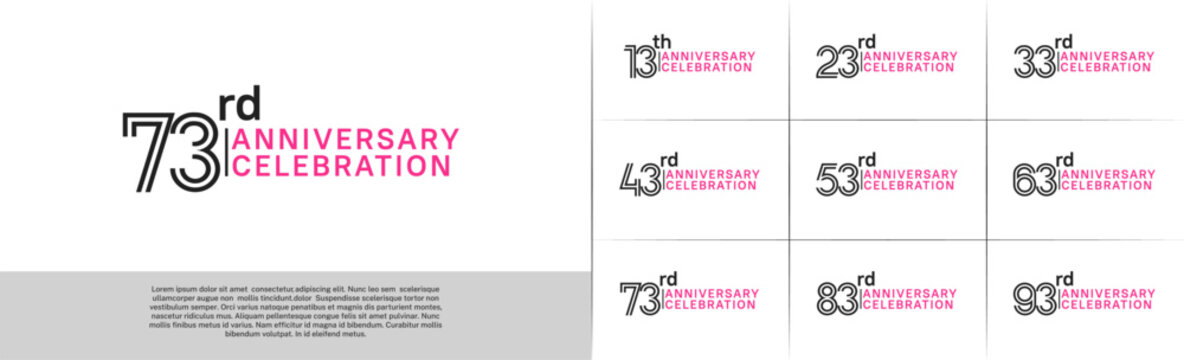 Anniversary logo type set with double line number. black and purple color for celebration event