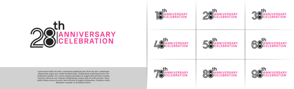 Anniversary logo type set with double line number. black and purple color for celebration event