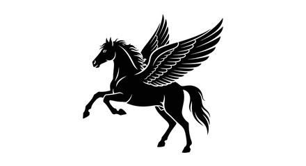 Obraz premium Pegasus Silhouette: Mythical Winged Horse Rearing on White Background