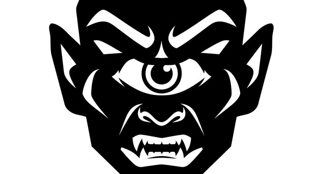 One Eyed Monster Face Silhouette Vector Icon