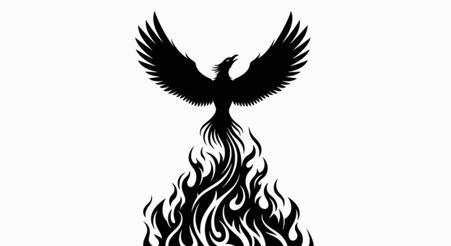 Phoenix Silhouette Rising From Flames