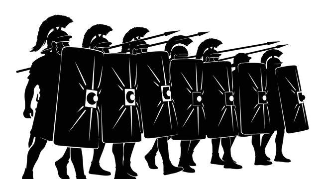 Roman Soldiers Formation Silhouette with Shields and Spears