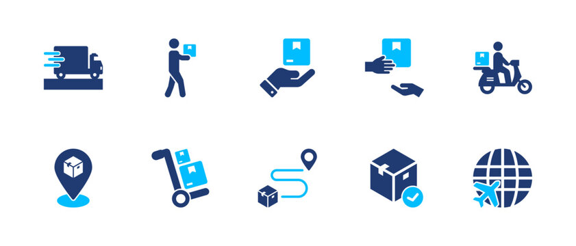 Delivery service icon set. shipping, transport, courier, logistics, package. solid style icon collection.