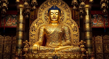 Obraz premium Peaceful Buddha icon with rich gold details