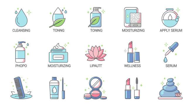 Skincare and beauty icon set in pastel colors