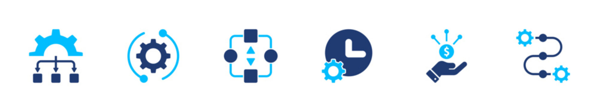 System integration icon set. automation, workflow, connection, process, technology. solid style icon collection.