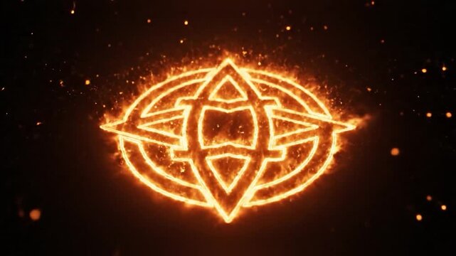 Glowing orange pentagram symbol on black.