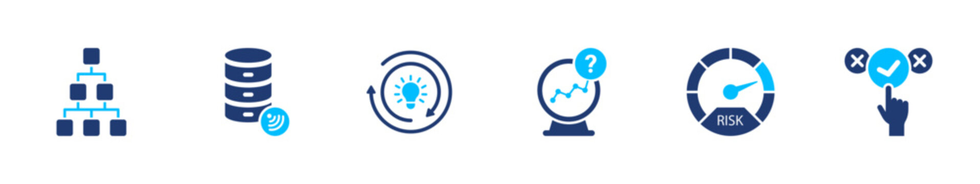 Data structure icon set. database, hierarchy, organization, system, network. solid style icon collection.