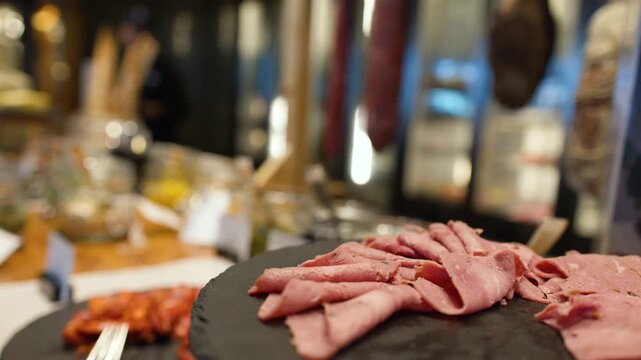 Sliced Roast Beef and Cold Cuts on a Buffet Platter
