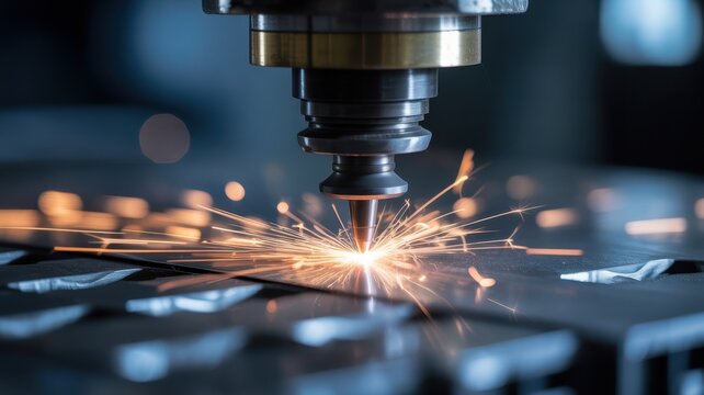premium Industrial laser cutting machine cutting metal plate background