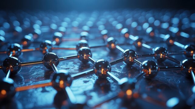 premium Graphene structure molecular model with glowing connections background