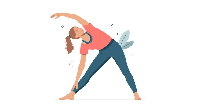 Woman stretching in triangle pose, performing yoga exercise