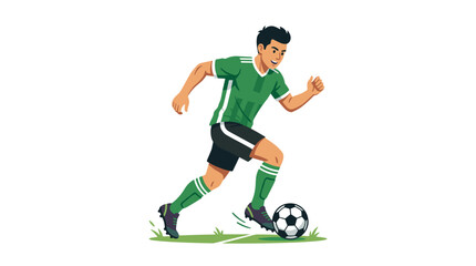 Obraz premium Man in green jersey dribbling soccer ball on field