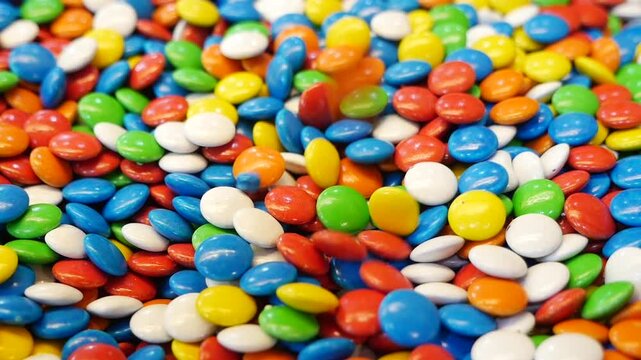 Colorful candy pieces scattered on a surface