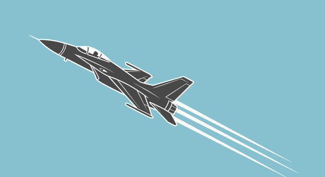 Military fighter jet in flight.