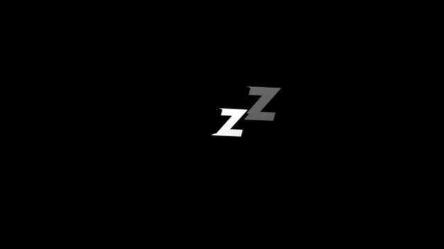 Sleeping zzz symbol animation on black background