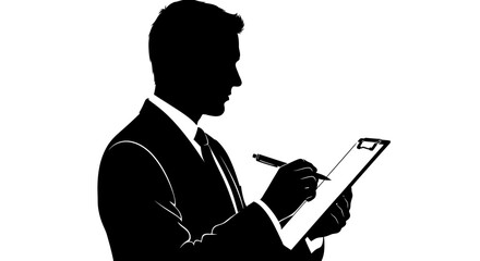 Fototapeta premium Silhouette Businessman Writing on Clipboard, Business Concept