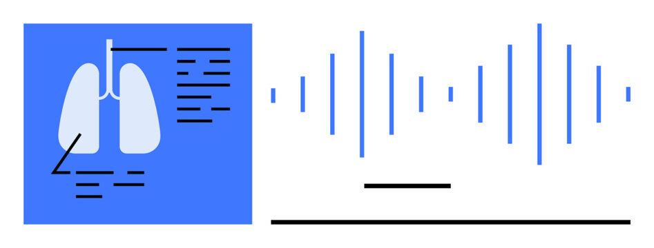 Medical diagnostics, respiratory health, sound analysis, medical AI, healthcare technology, lung monitoring. Lungs icon paired with soundwaves. Respiratory health and medical diagnostics