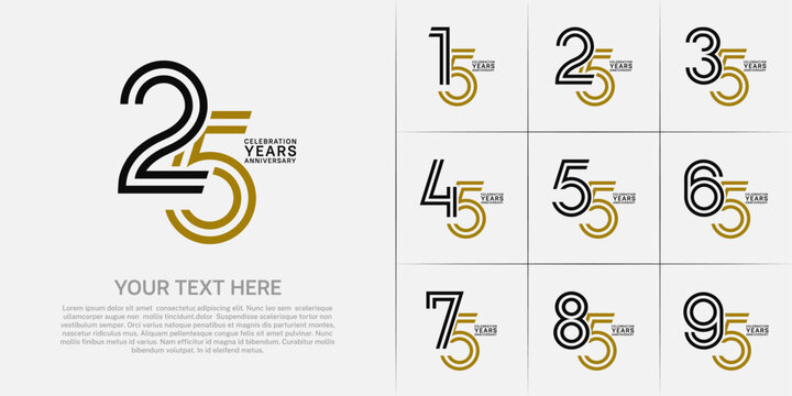 Anniversary set design with double line number. black and brown color for celebration event