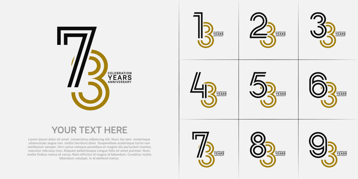 Anniversary set design with double line number. black and brown color for celebration event