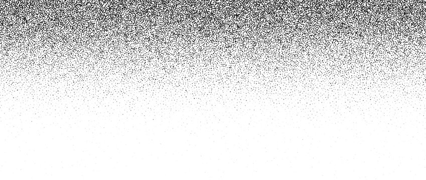 Dotted noise sand texture. Stippled grain gradient background. Black sprayed dots surface. Faded grunge dust gritty overlay. Halftone speckles, particles, specks wallpaper. Vector rough grit backdrop