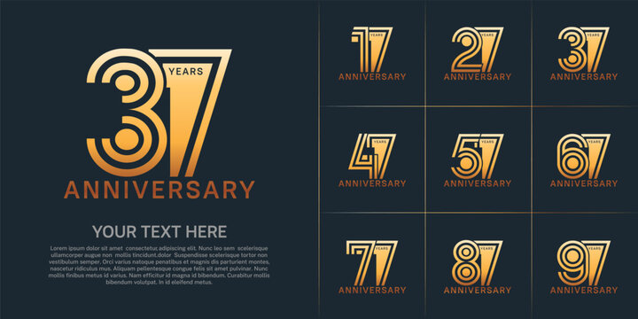 Anniversary set design with double line number. gold color for celebration event