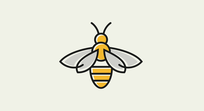 Minimalist bee icon with yellow and gray colors on a light background